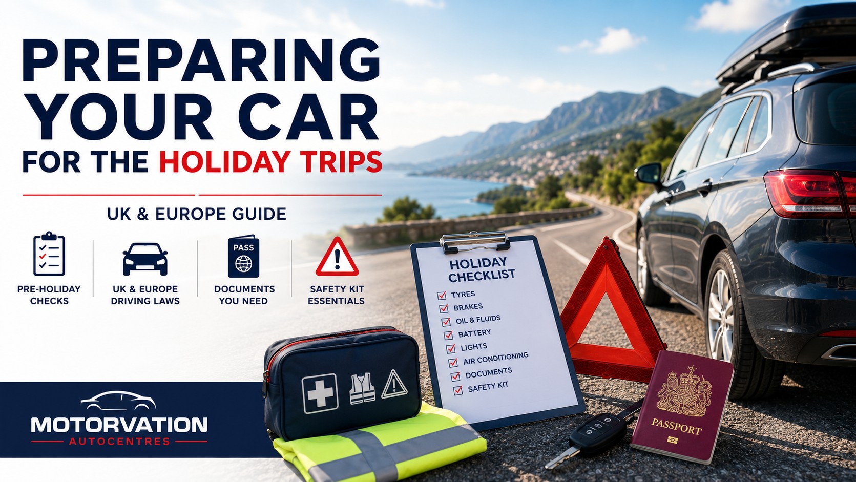 Car prepared for a UK or European holiday following a pre-holiday vehicle check at Motorvation